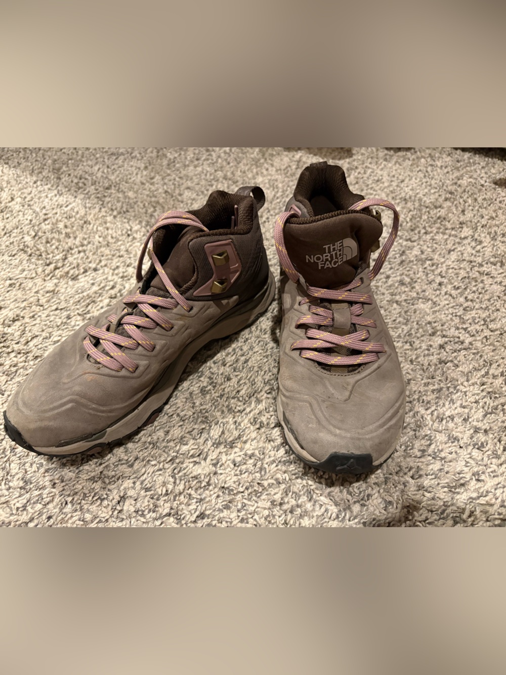 The North Face Women's Taupe Hiking Shoes with Pink Accents